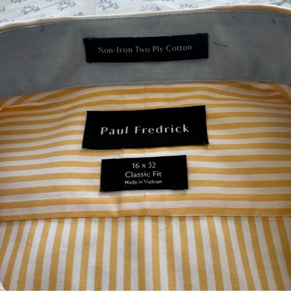 Paul Fredrick Yellow & White Striped 16x32 Classic Fit No Iron Shirt - Picture 4 of 5